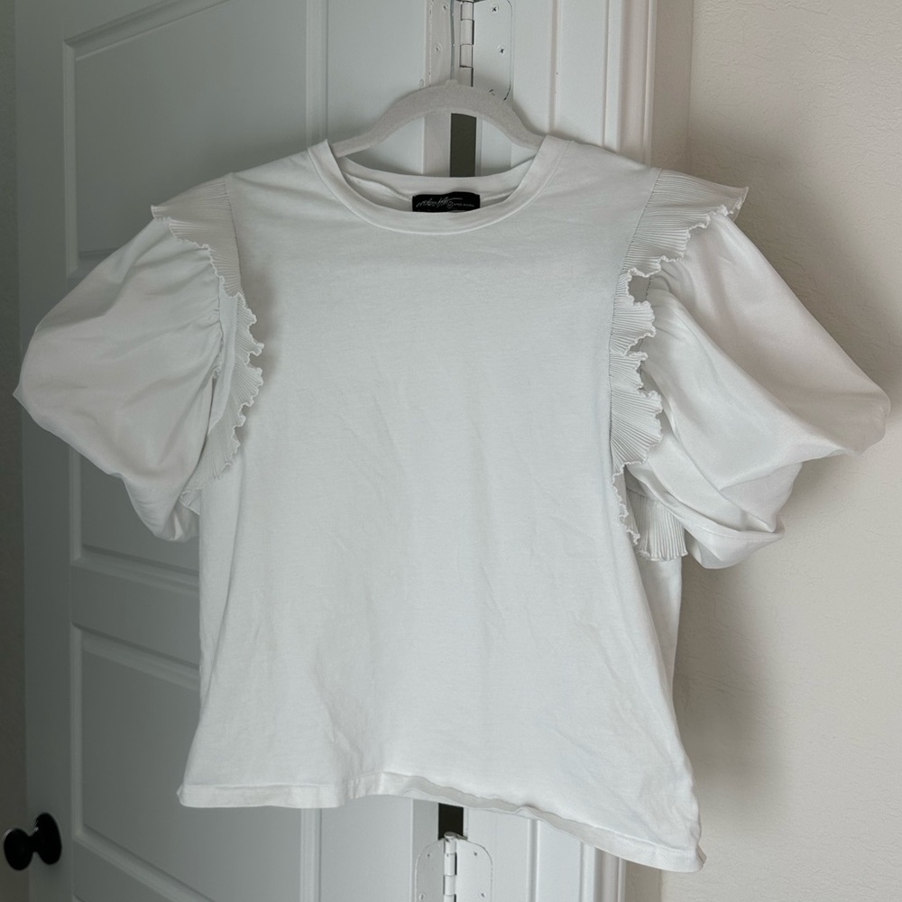 Puff Sleeve Ruffle White Top